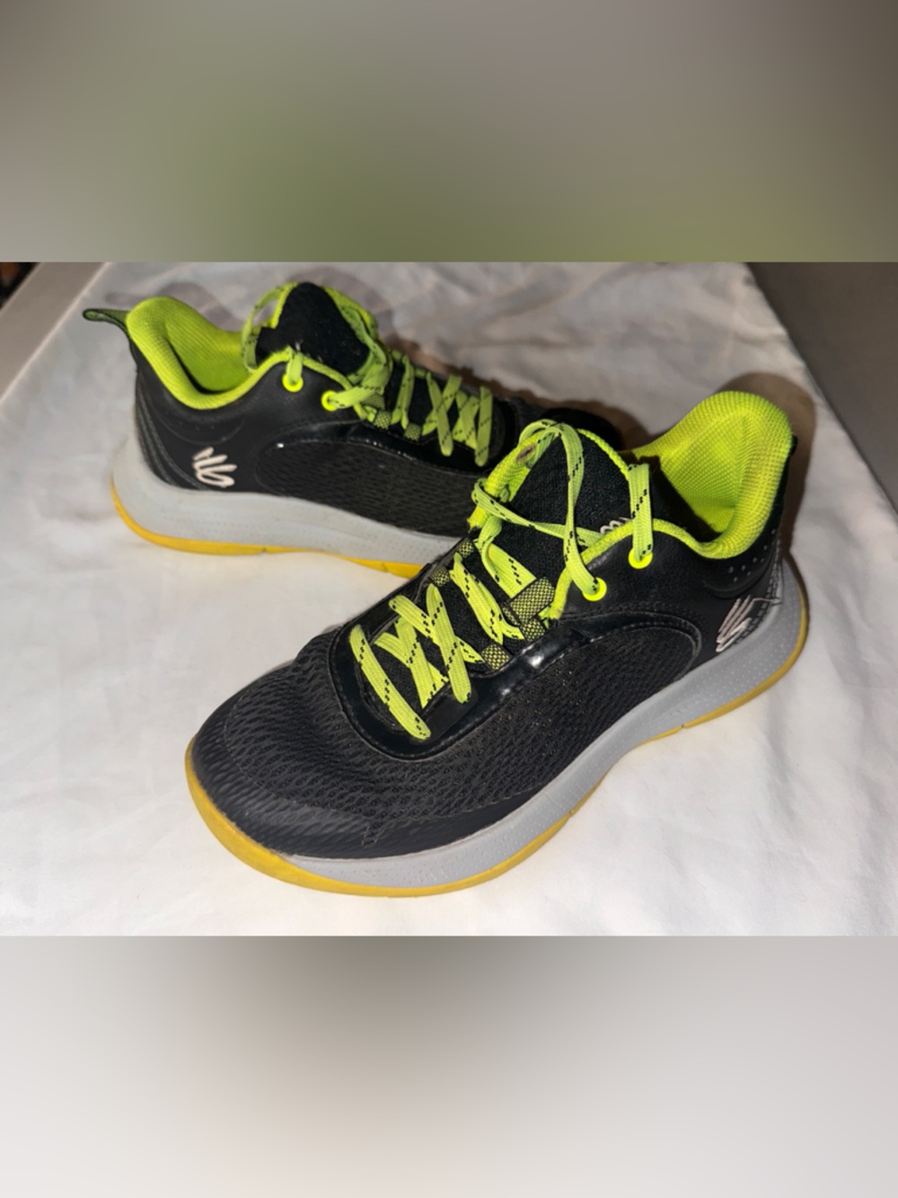Under Armour Black and Neon Yellow Kids' Sneakers 5 Y supportive